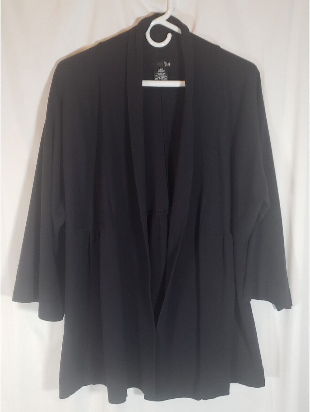 East 5th Womens 1X Black Open Front Cardigan Bell Sleeve Peplum Stretch